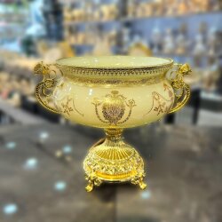 İnci Beyaz Gold Barok Lüks Kase – Çikolatalık & Aranjman Sunumu – 28x32 cm - Dekor Arya