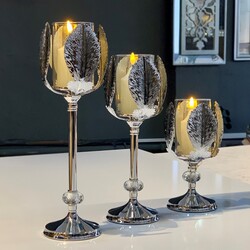 Yaprak Detaylı 3lü Mumluk Silver - Deco Vien 