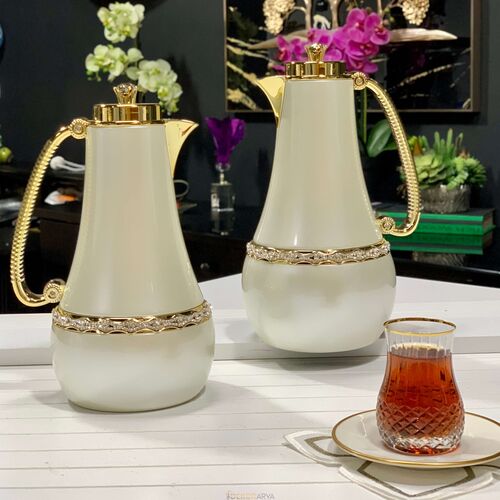 Zavaroski Taşlı İkili İnci Beyaz Termos - 2