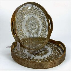 Zerrin 2’li Gold Yuvarlak Tepsi Seti (32–35 cm) - Deco Vien 